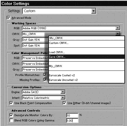 Color Settings - настройки при сохранении