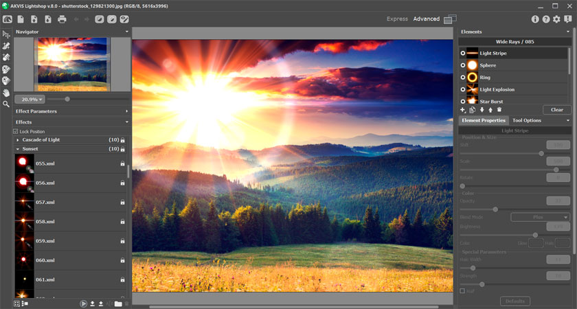 AKVIS LightShopのワークスペース(詳細モード) AKVIS LightShopのワークスペース(詳細モード)