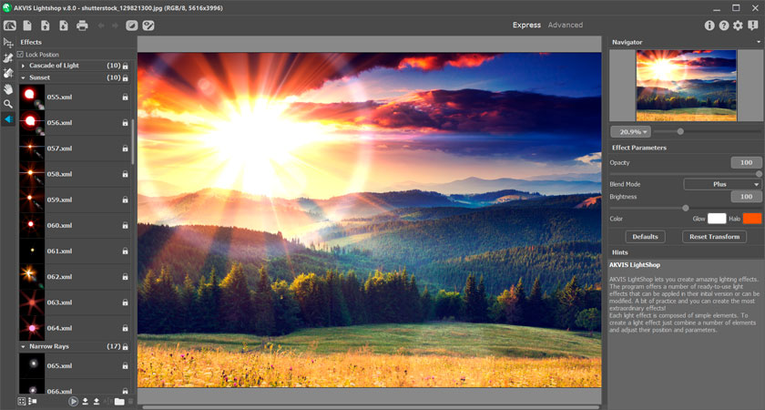 AKVIS LightShopのワークスペース(簡易モード) AKVIS LightShopのワークスペース(簡易モード)