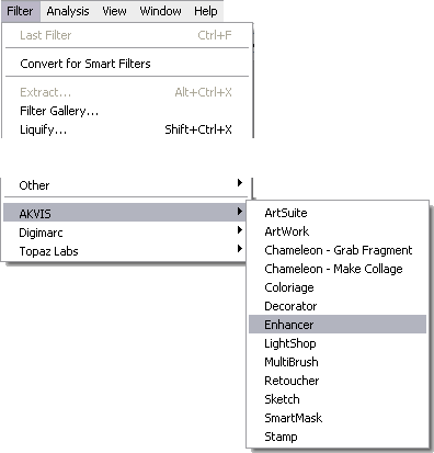 Selezionare il plugin nel menu Filtri Selezionare il plugin nel menu Filtri